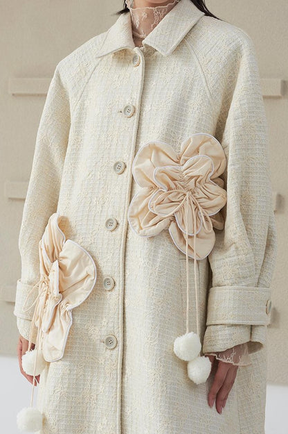 DIDDI MODA 3D Floral A Line Wool Coat