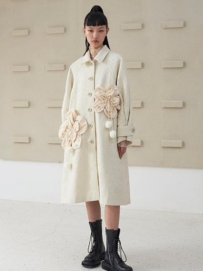 DIDDI MODA 3D Floral A Line Wool Coat