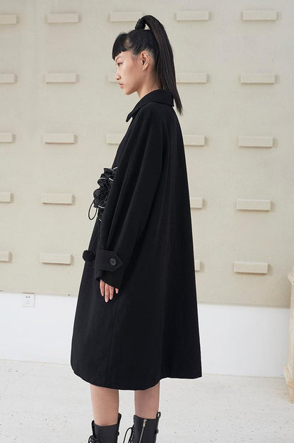 DIDDI MODA 3D Floral A Line Wool Coat
