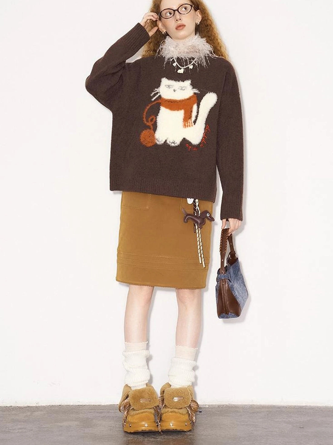 3D Wave Hem Suede Skirt With Pockets