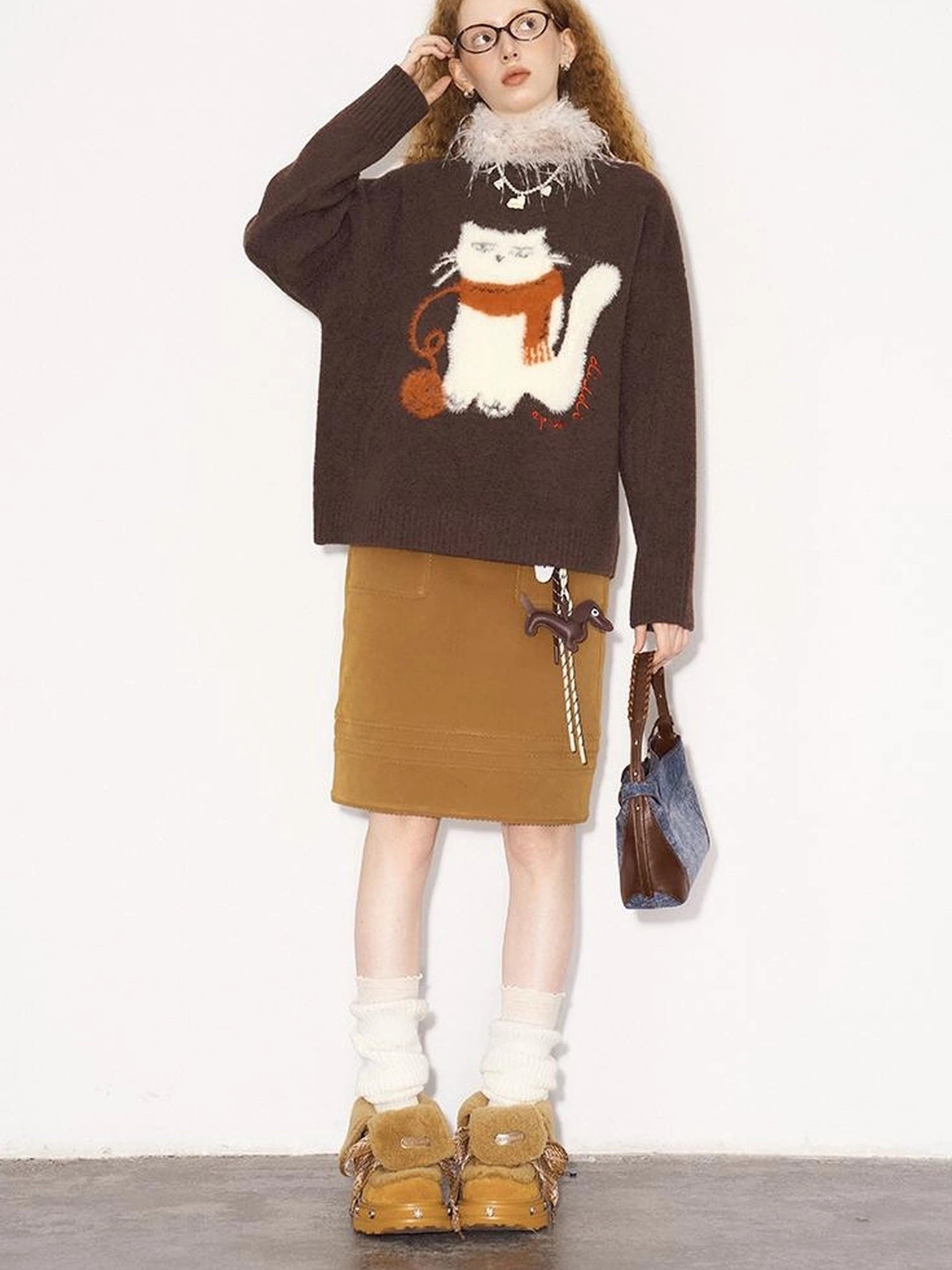 3D Wave Hem Suede Skirt With Pockets