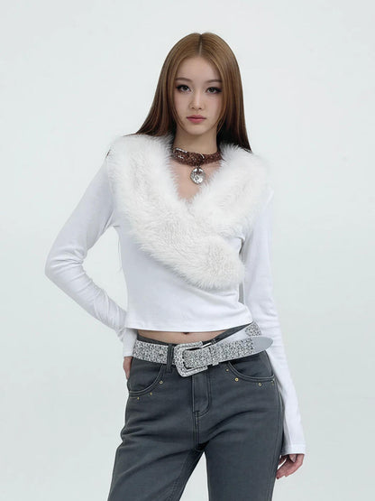3MODE American Fur Collar V-neck Slim Women&