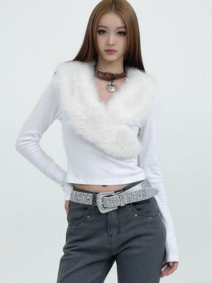 3MODE American Fur Collar V-neck Slim Women&