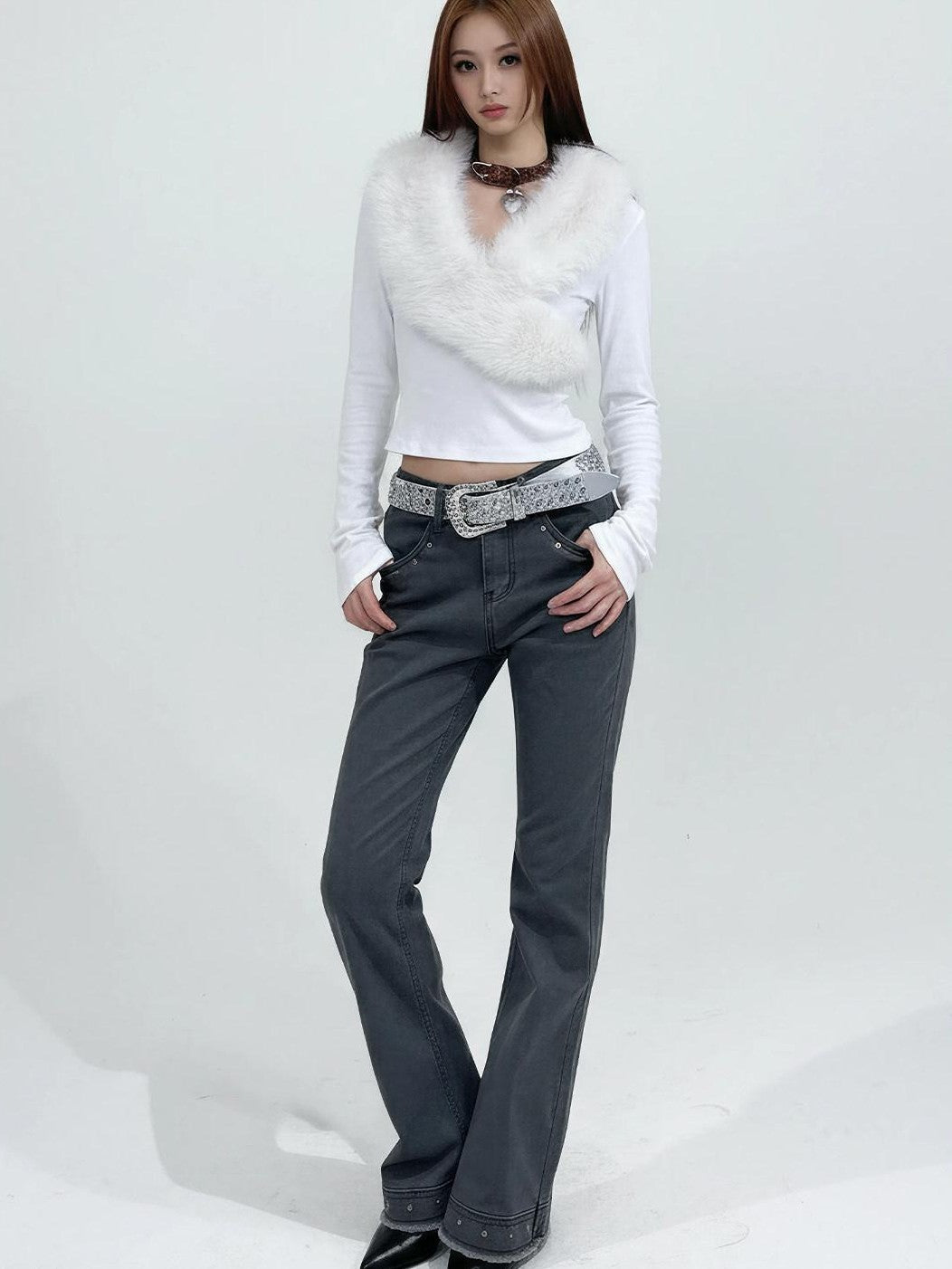3MODE American Fur Collar V-neck Slim Women&