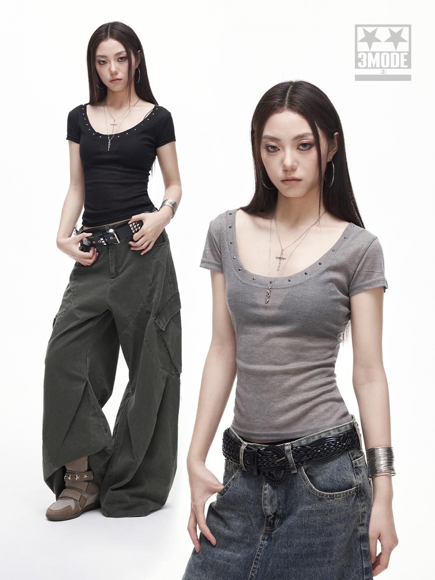 3MODE American Retro Studded U Neck Women&