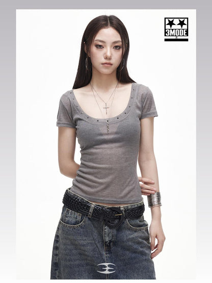 3MODE American Retro Studded U Neck Women&