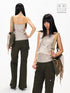 3MODE Apricot V-neck Backless Knit Woven Strap Women&