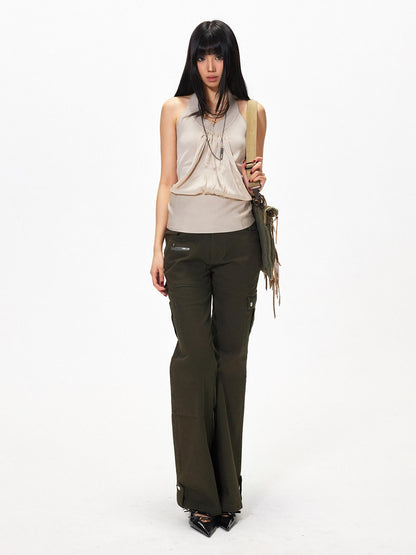 3MODE Apricot V-neck Backless Knit Woven Strap Women&