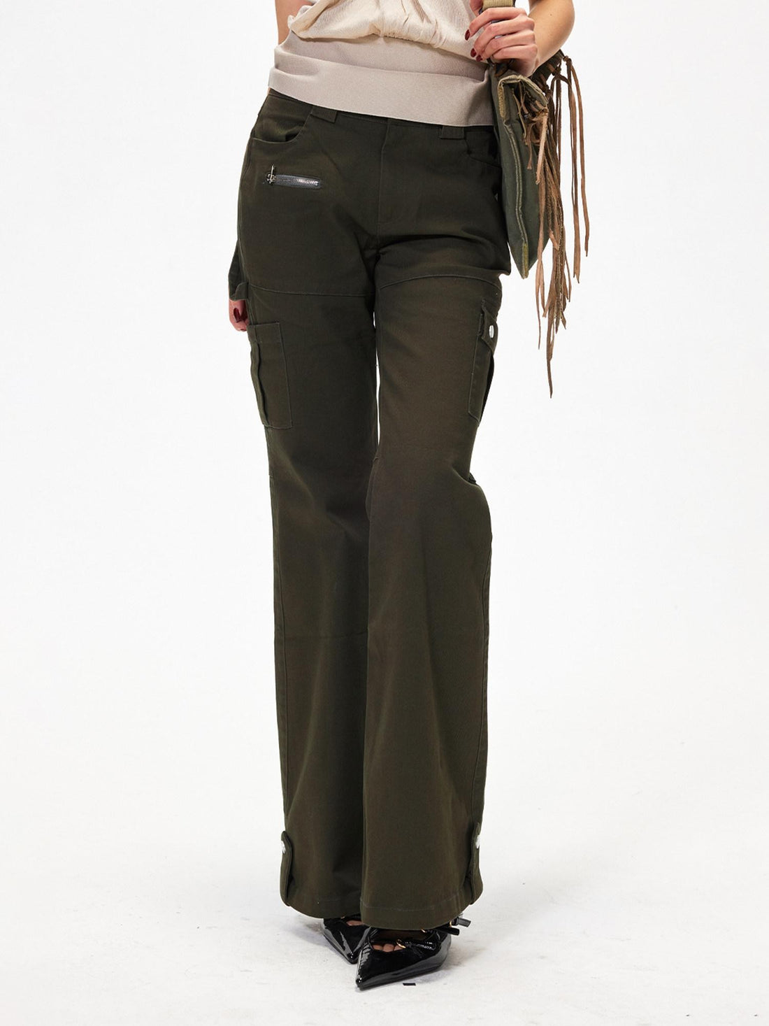 3MODE Army Green Retro Mid Rise Micro Flare Women&