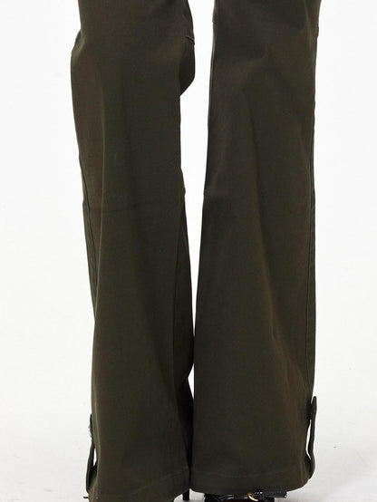 3MODE Army Green Retro Mid Rise Micro Flare Women&