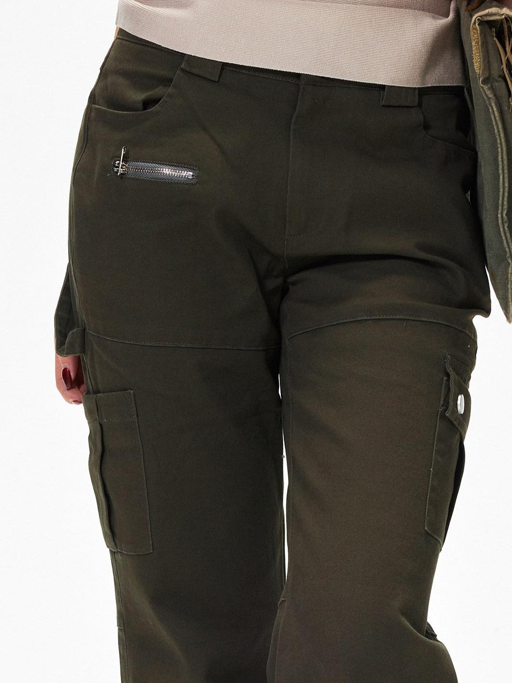 3MODE Army Green Retro Mid Rise Micro Flare Women&