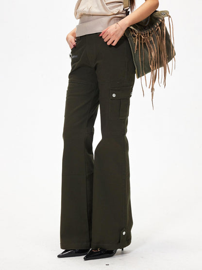 3MODE Army Green Retro Mid Rise Micro Flare Women&