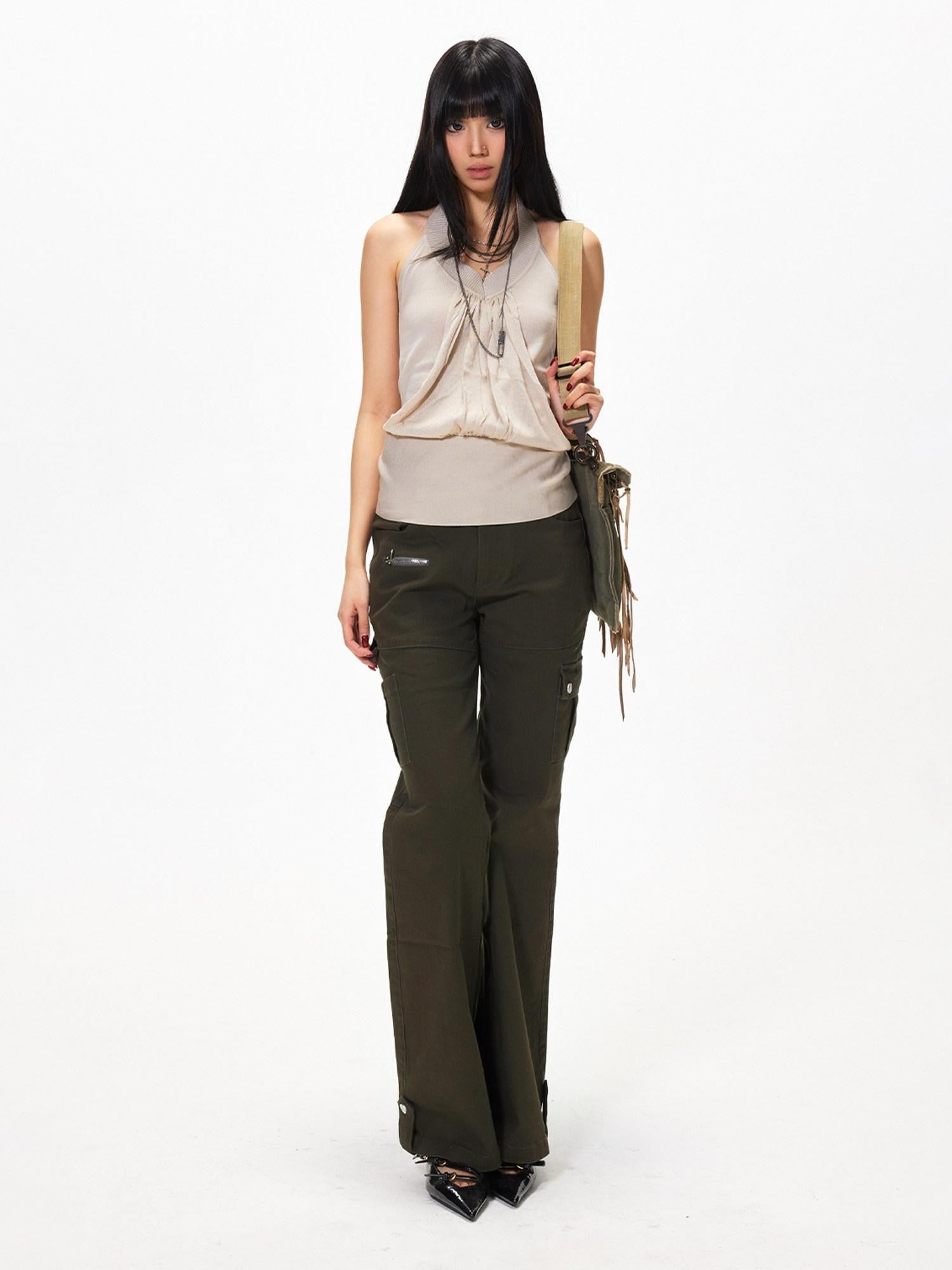 3MODE Army Green Retro Mid Rise Micro Flare Women&