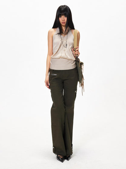 3MODE Army Green Retro Mid Rise Micro Flare Women&