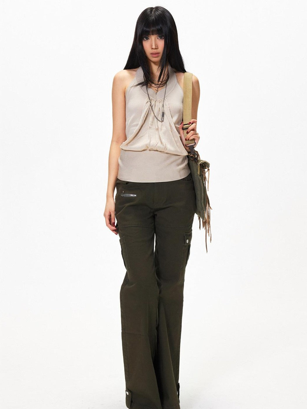 3MODE Army Green Retro Mid Rise Micro Flare Women&