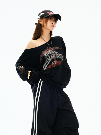 3MODE Asymmetric Shoulder Letter Print Women&