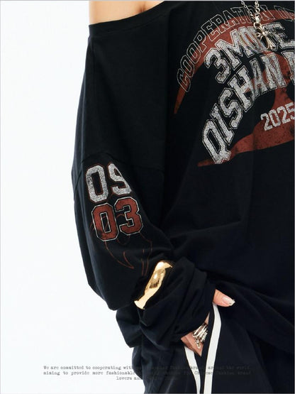 3MODE Asymmetric Shoulder Letter Print Women&