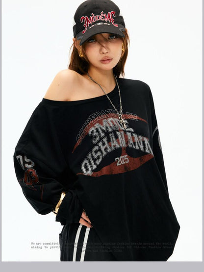 3MODE Asymmetric Shoulder Letter Print Women&