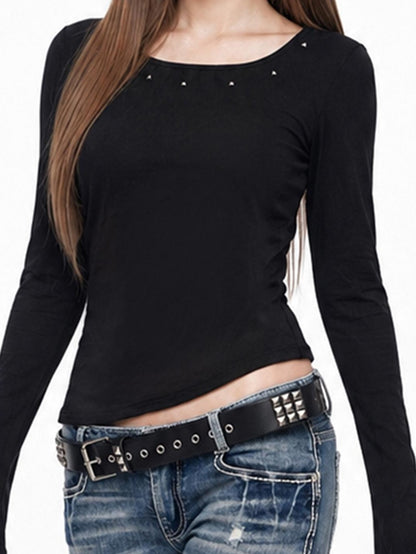 3MODE Back Thorn Print Square Neck Cropped Slim Women&