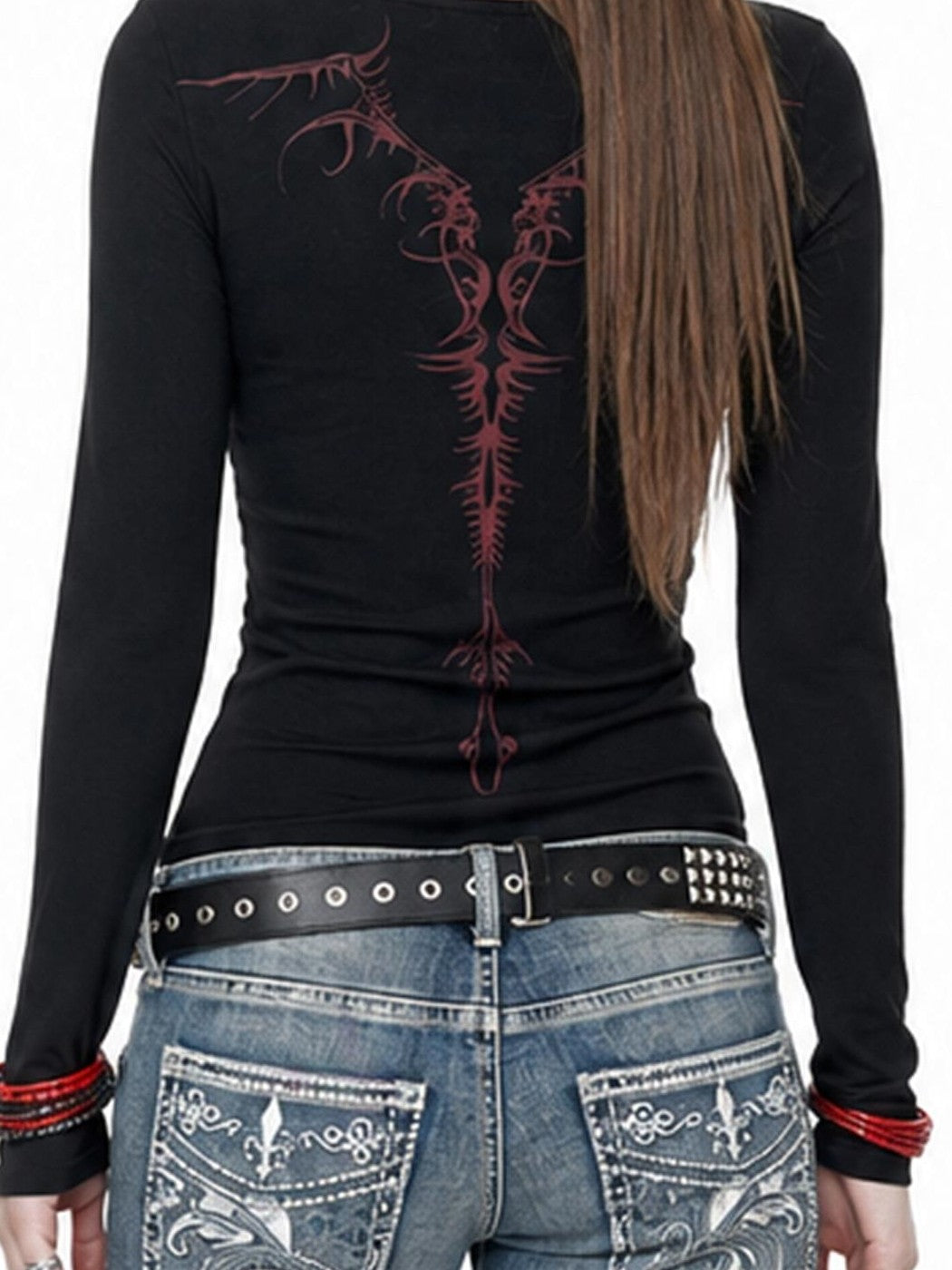 3MODE Back Thorn Print Square Neck Cropped Slim Women&
