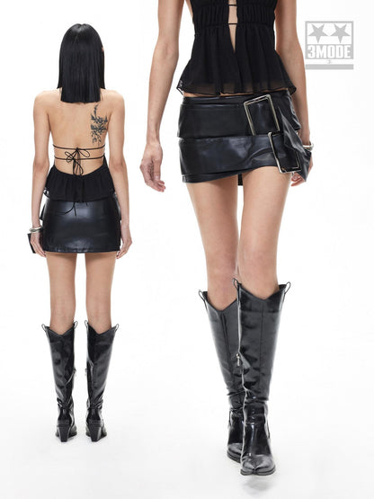 3MODE Black Cool Edgy Sleek Slim Fit Hip Hugging Mid Rise Women&