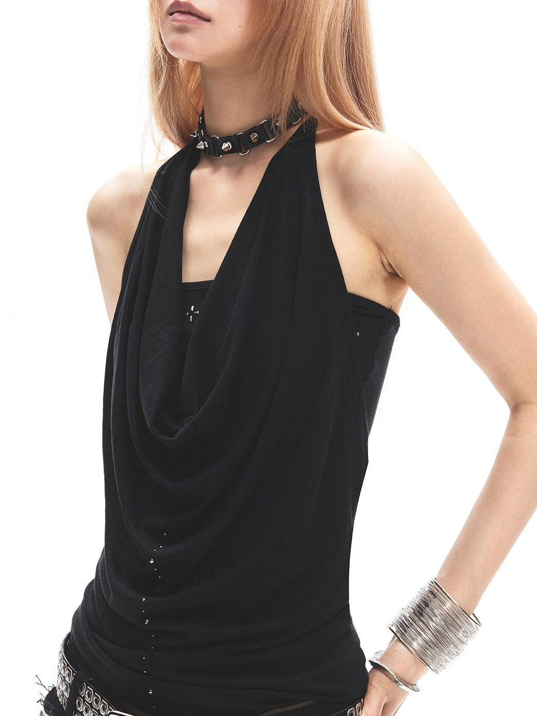 3MODE Black Cowl Neck Backless Slim Women&