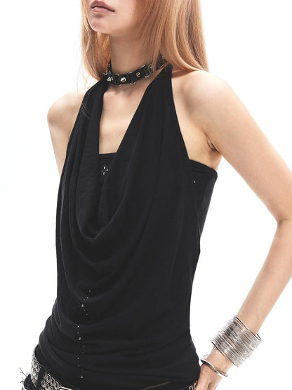 3MODE Black Cowl Neck Backless Slim Women&
