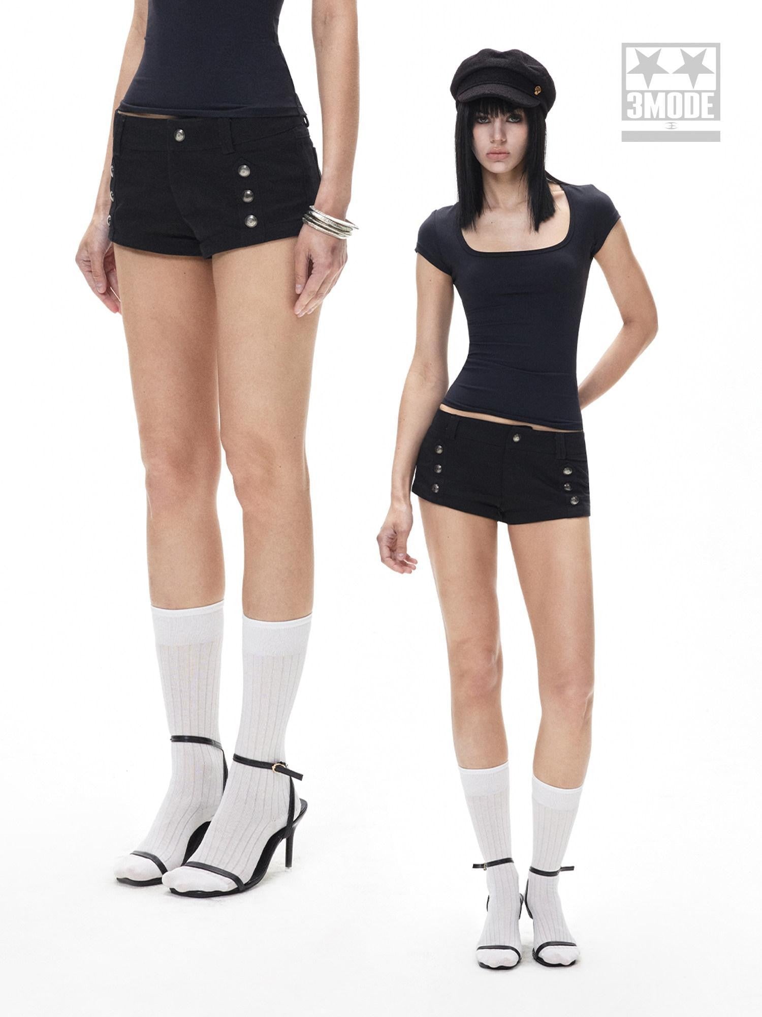 3MODE Black Double Row Button Slim Sexy Women&