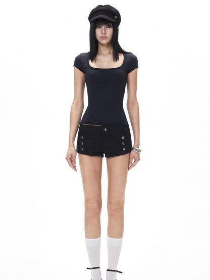 3MODE Black Double Row Button Slim Sexy Women&