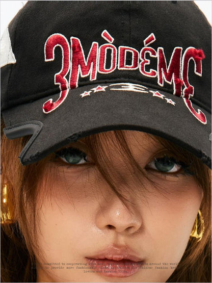 3MODE Black Embroidered Letter Notch Brim Cartoon Women&