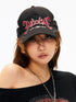 3MODE Black Embroidered Letter Notch Brim Cartoon Women&