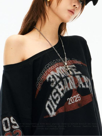 3MODE Black Embroidered Letter Notch Brim Cartoon Women&