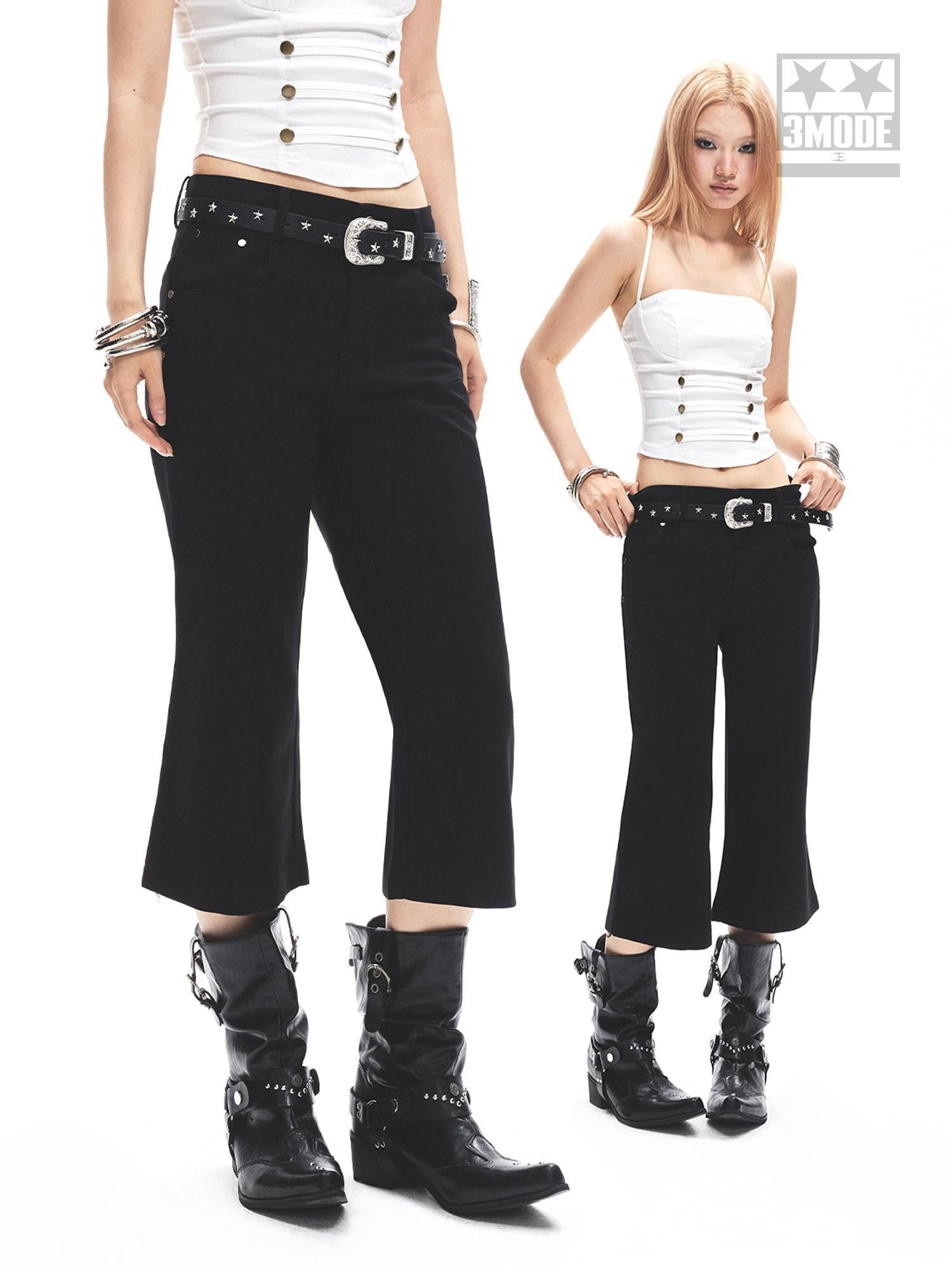 3MODE Black Micro Flare High Waist Slimming Women&