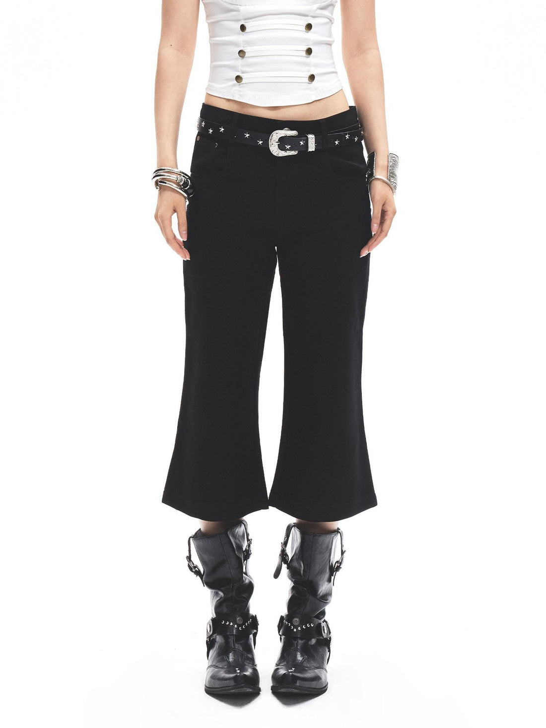 3MODE Black Micro Flare High Waist Slimming Women&
