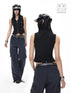 3MODE Black Punk Double Breasted Lapel Sleeveless Women&