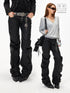 3MODE Black Punk Ruched Pleats Metal Button Women&