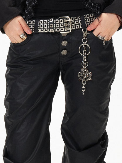 3MODE Black Punk Ruched Pleats Metal Button Women&