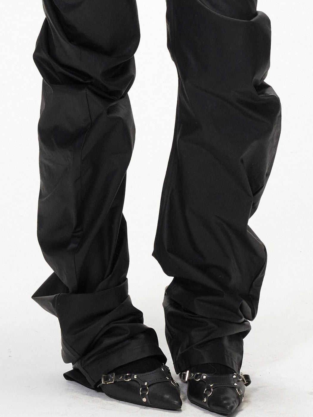 3MODE Black Punk Ruched Pleats Metal Button Women&