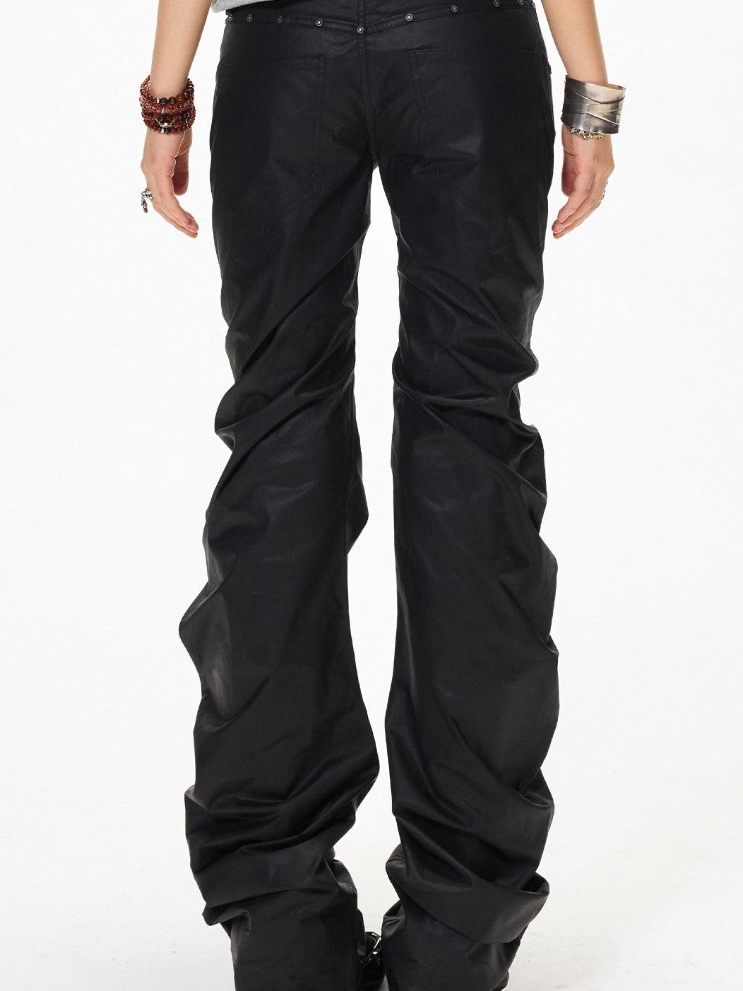 3MODE Black Punk Ruched Pleats Metal Button Women&