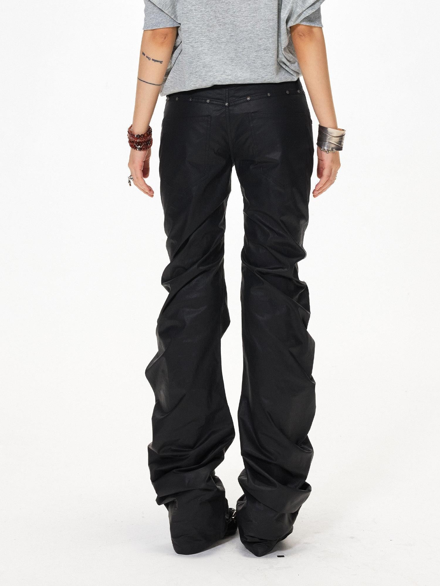 3MODE Black Punk Ruched Pleats Metal Button Women&