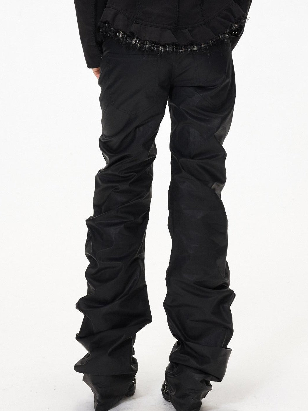 3MODE Black Punk Ruched Pleats Metal Button Women&