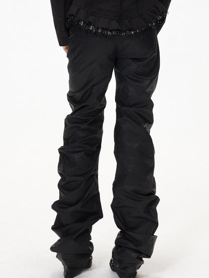 3MODE Black Punk Ruched Pleats Metal Button Women&