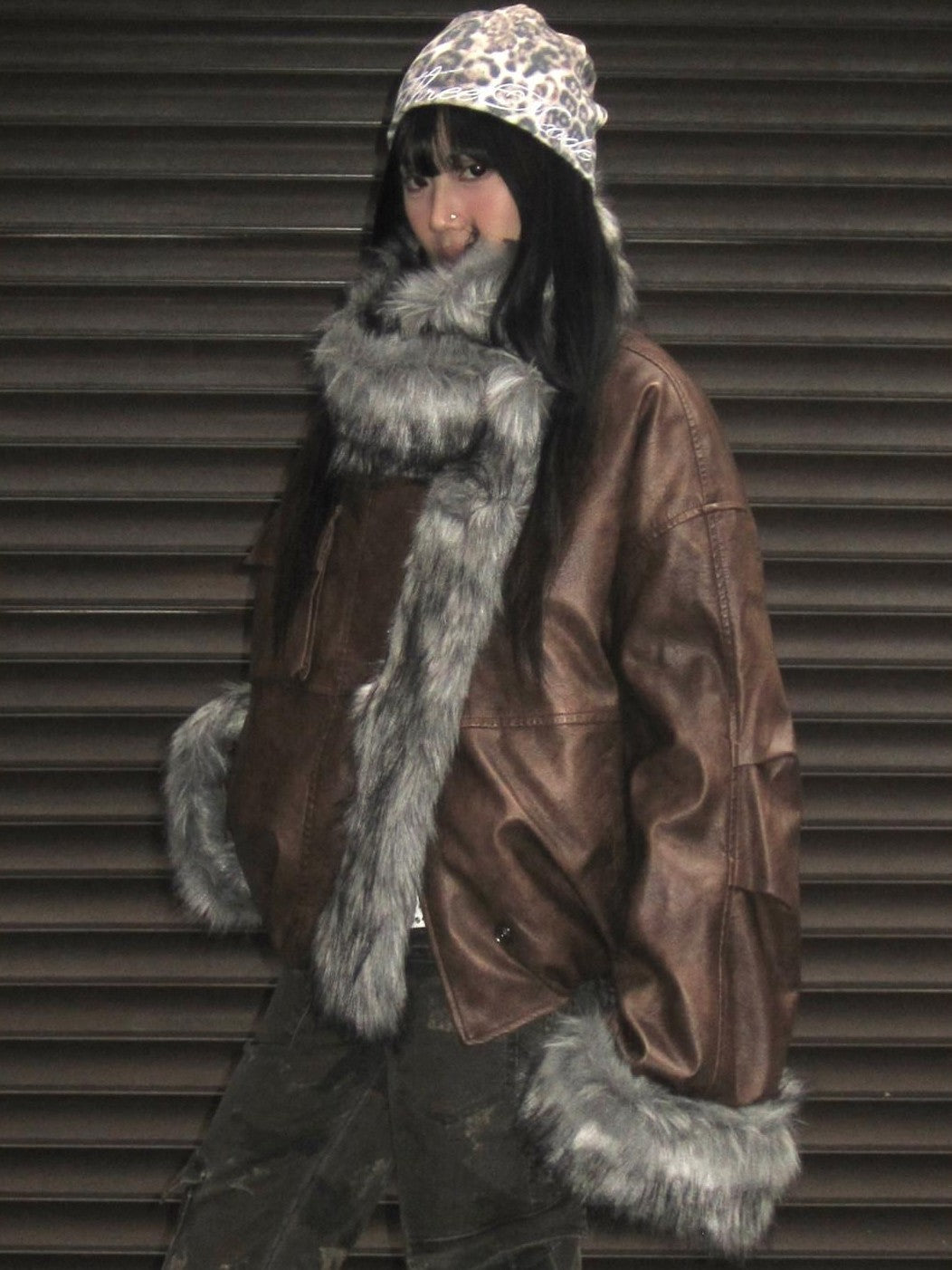 3MODE Black Shearling Lined Thickened Retro Women&