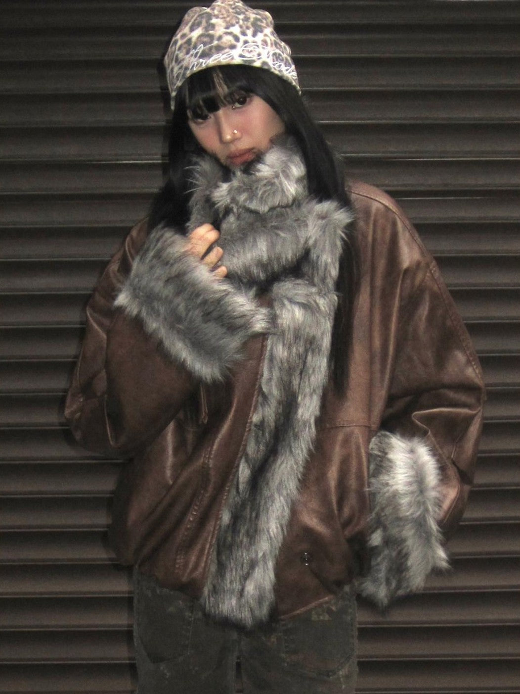 3MODE Black Shearling Lined Thickened Retro Women&