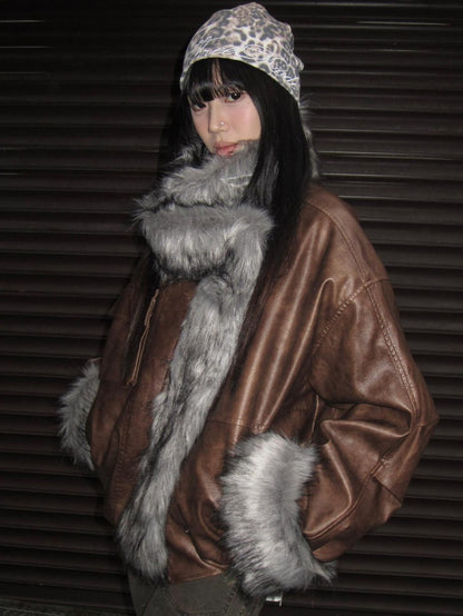 3MODE Black Shearling Lined Thickened Retro Women&