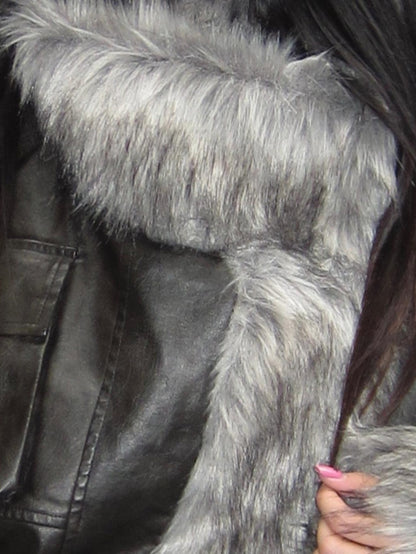 3MODE Black Shearling Lined Thickened Retro Women&
