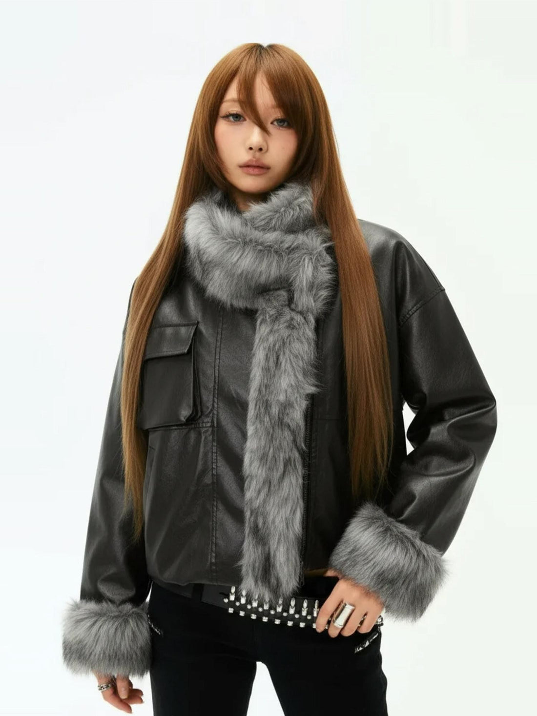 3MODE Black Shearling Lined Thickened Retro Women&