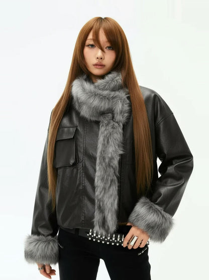 3MODE Black Shearling Lined Thickened Retro Women&