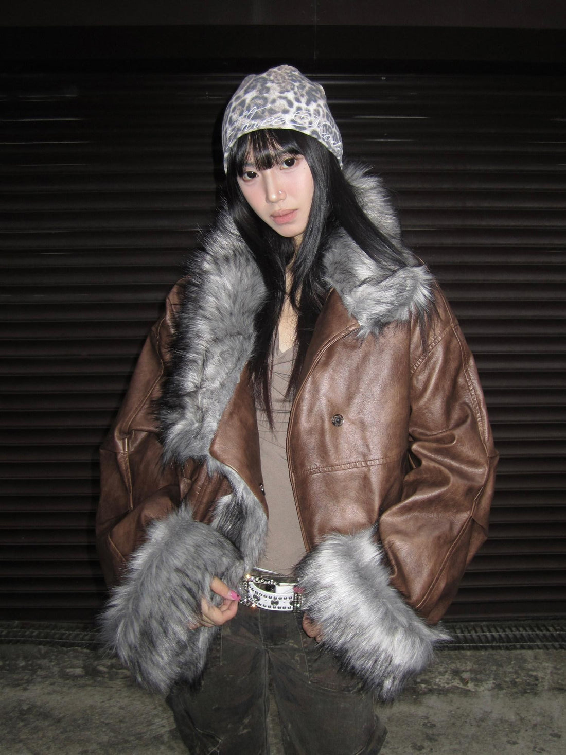 3MODE Black Shearling Lined Thickened Retro Women&