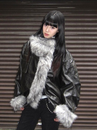 3MODE Black Shearling Lined Thickened Retro Women&